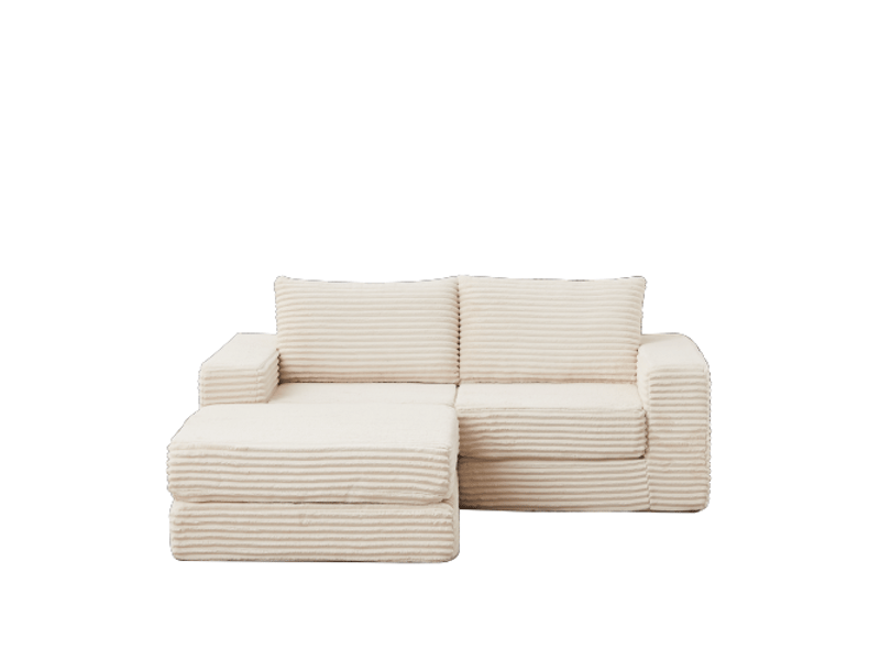  Canapé-lit 2-en-1 en velours côtelé, coussins, repose-pieds amovible, design modulable, configuration flexible  - Conforama A