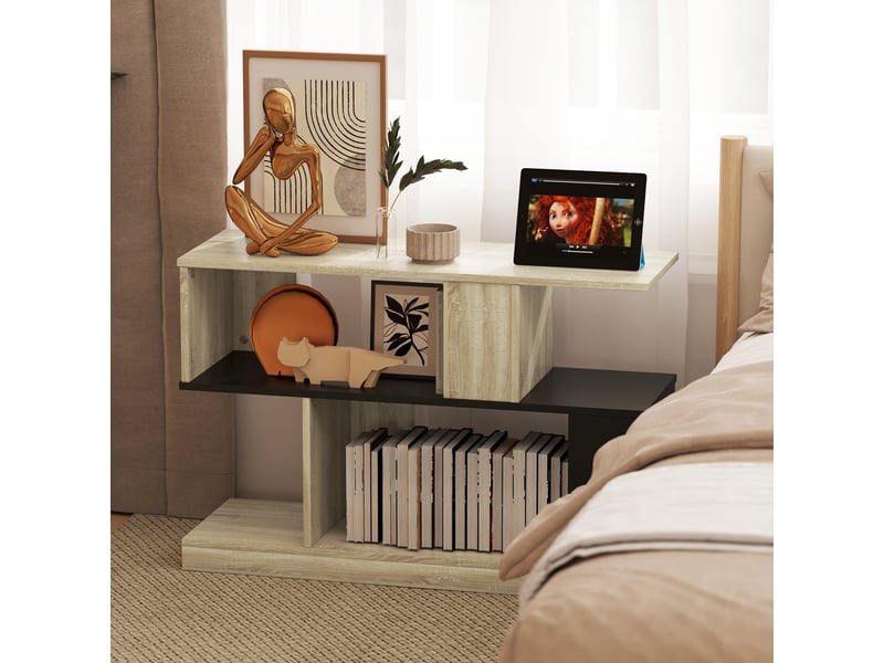  Table d'appoint en forme s, bout de canapé à 3 niveaux étagères de rangement, effet bois naturel noir, 90 x 30 x 61 cm  - Conforama W