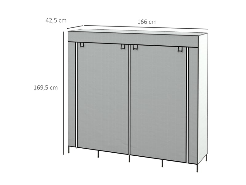 Garde-robe 166x42,5x169,5 cm avec 2 tringles, 10 compartiments, 4 tiroirs, métal, gris foncé  - Conforama C