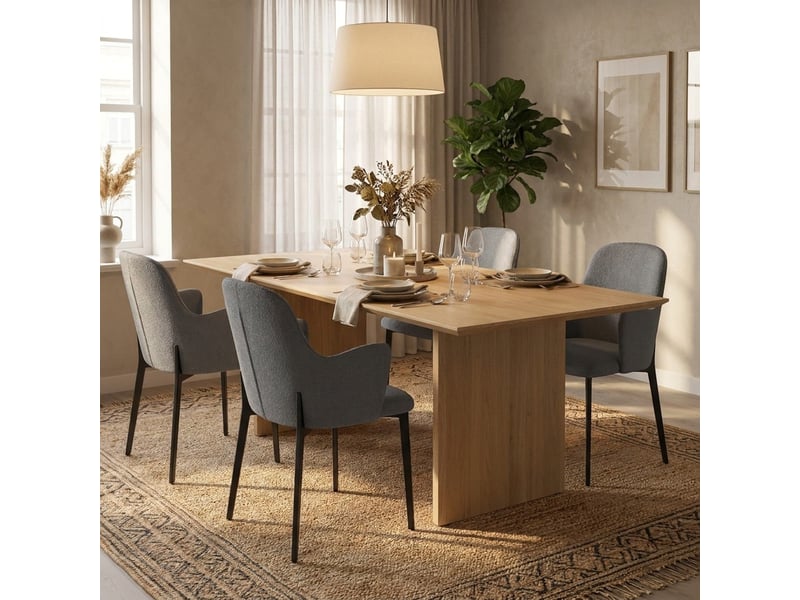  Lot de 4 chaises rembourrées en tissu facile à nettoyer flow - gris clair  - Conforama B