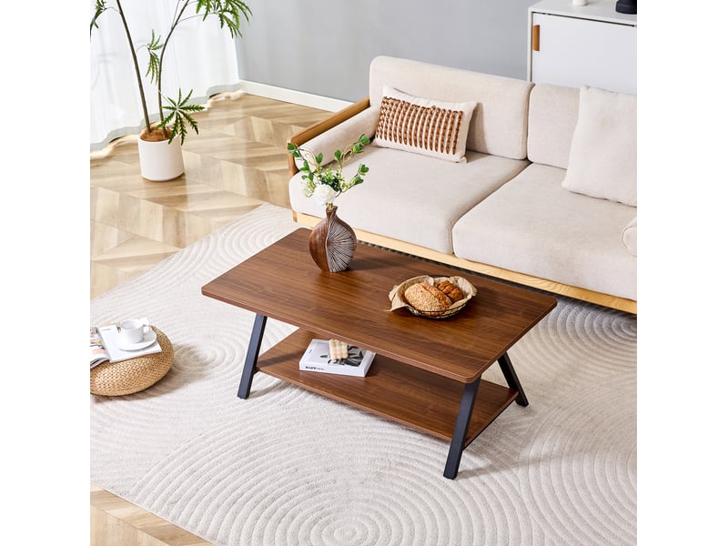  Table basse industrielle avec étagère, décor noyer et structure en métal noir, 110 x 57 x 44,5 cm  - Conforama C