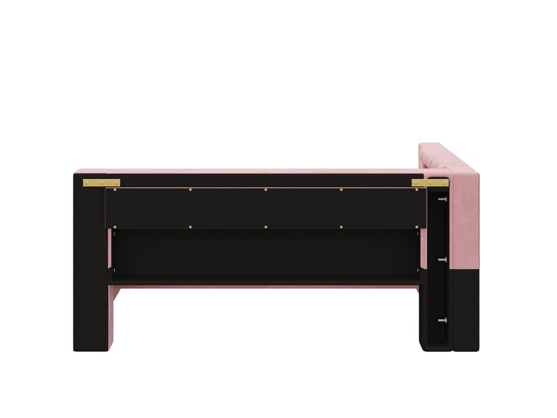  Lit jeune, lit gigogne 90x200 cm, équipé de led, usb, tiroirs et structure rembourrée, coloris rose  - Conforama E