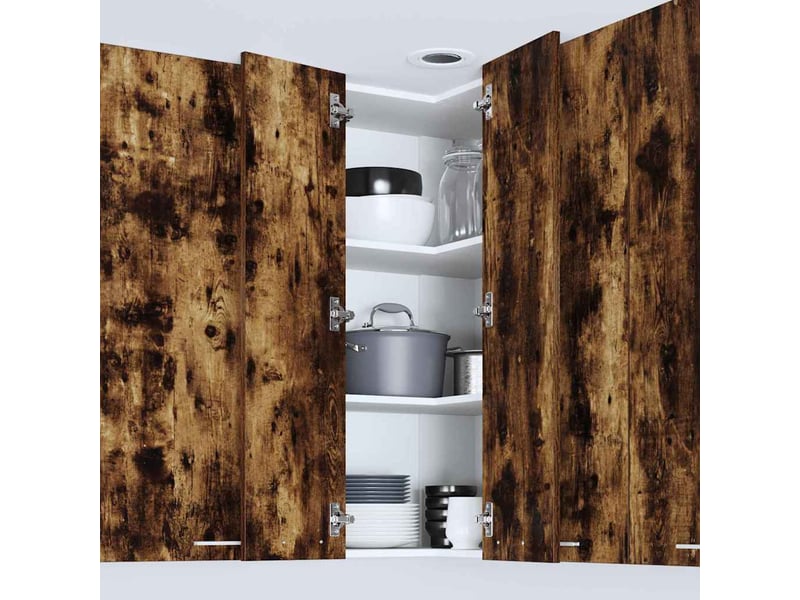  Meuble de rangement cuisine, armoire suspendue chêne fumé et blanc 57x57x100cm  - Conforama D