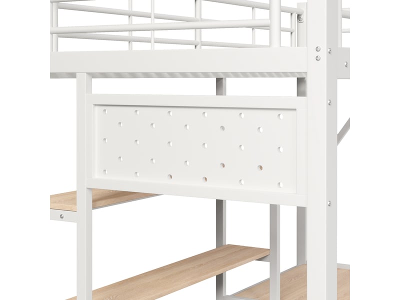 Lit mezzanine 90×200 cm avec bureau, led, usb et rangements, métal et mdf blanc sans matelas - Conforama D