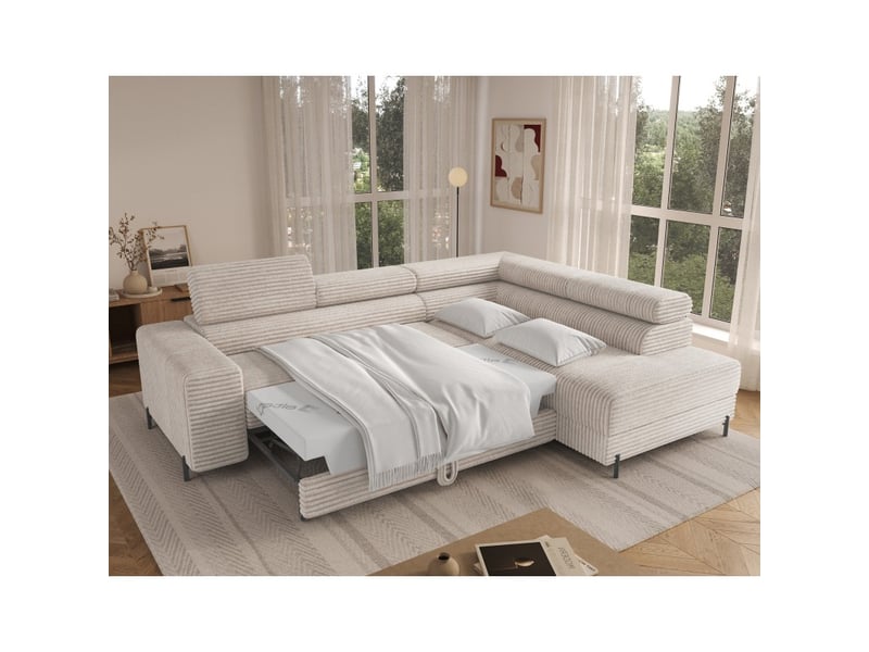  Canapé d'angle colesia convertible 5 places gris velours côtelé – droit – 274x200cm  - Conforama C