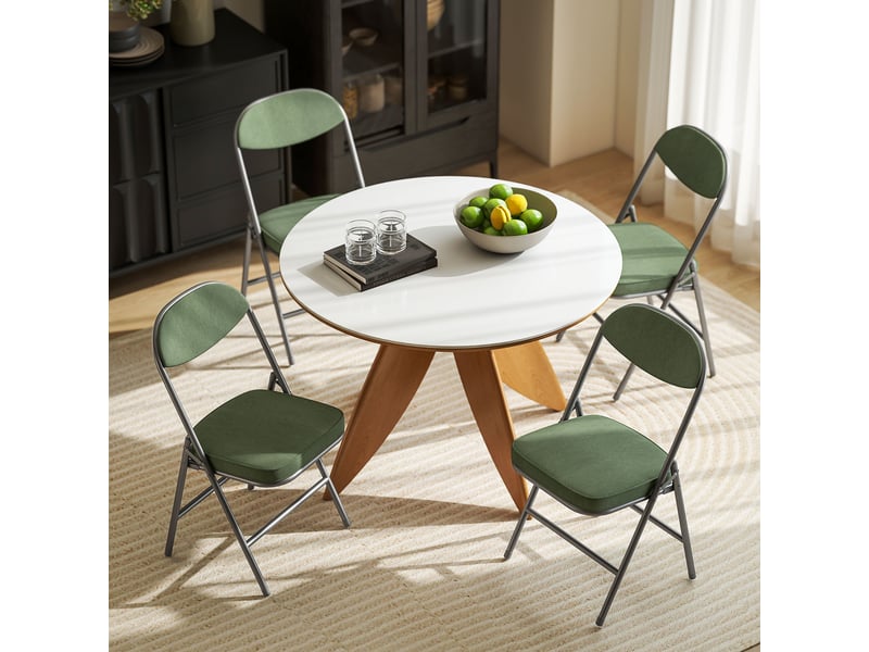  Lot de 4 chaises pliantes acier velours côtelé vert  - Conforama D
