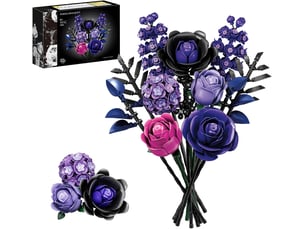757 pièces bouquet de roses violettes en blocs de construction, fleurs à monter, décoration maison et bureau, cadeau