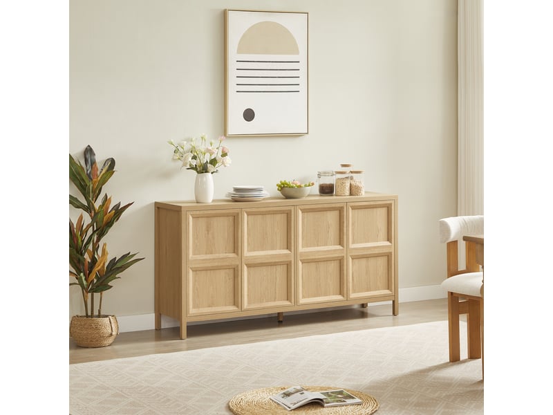  Buffet avec 2 compartiments, fermeture douce et rangement pour chambre en mdf 160×40×80 cm chêne  - Conforama C