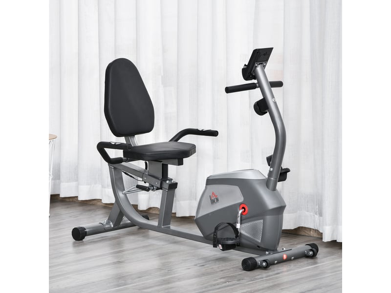  Vélo d'appartement semi-allongé avec siège réglable, 8 niveaux de résistance et écran lcd, 121,5-136 x 62,5 x 98 cm, gris  - Conforama C