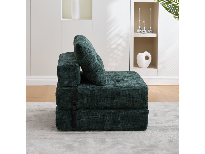 Chauffeuse convertible 1 place en chenille vert avec coussins, couchage 180 x 79 cm Fay Lum - Conforama E