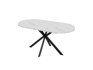 Table à manger extensible 120160 x 80 cm – blanche – plateau ovale, rallonge rangeable, 4 à 6 personnes