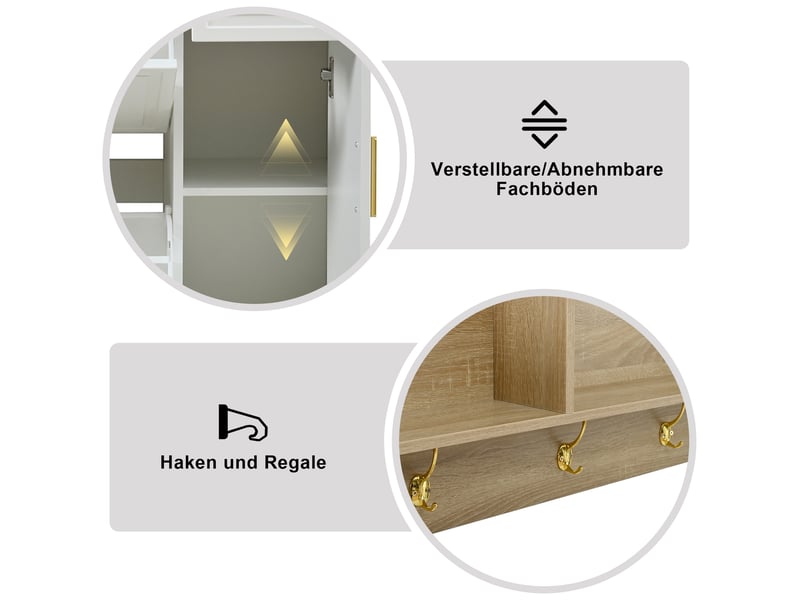  Ensemble vestiaire d'entrée 4 pièces meuble chaussures banc miroir blanc et naturel N657P37471213W - Conforama E