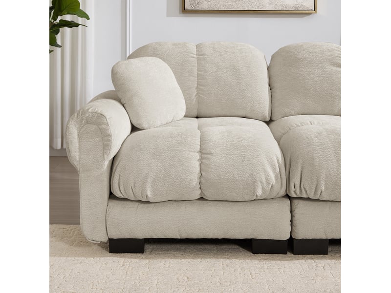  Canapé u 4 places modulaire en chenille - avec 2 ottomans mobiles, design élégant, hellkhaki  - Conforama D