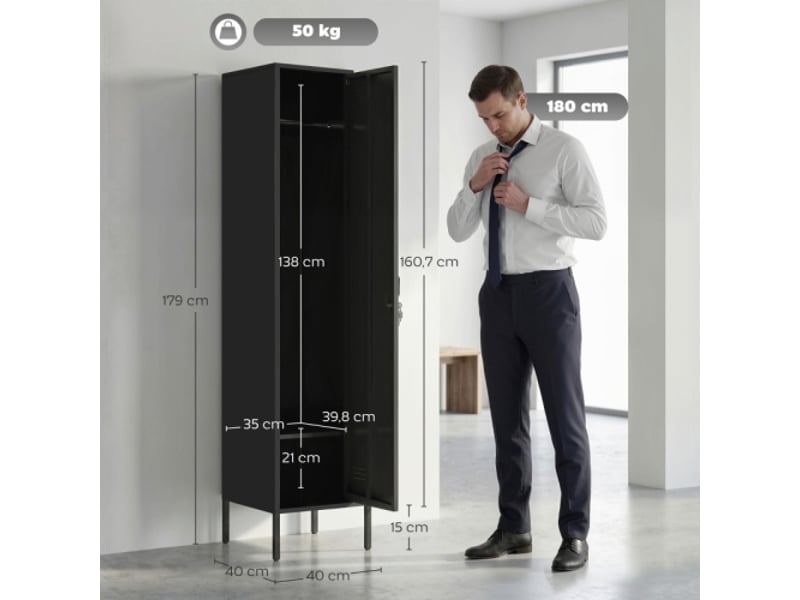  Armoire vestiaire métallique noire avec serrure et tringle à vêtements pour maison ou bureau  - Conforama C