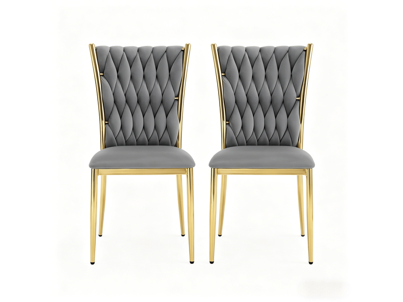  Chaises de salle à manger lot de 2 à dossier haut  - pieds réglables velours métal gris foncé doré  - Conforama A