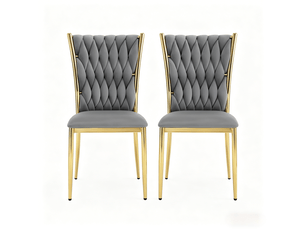 Chaises de salle à manger lot de 2 à dossier haut - pieds réglables velours métal gris foncé doré