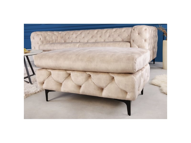  Canapé + pouf velena champagne capitonné – ensemble baroque en velours avec pieds métal noirs  - Conforama C