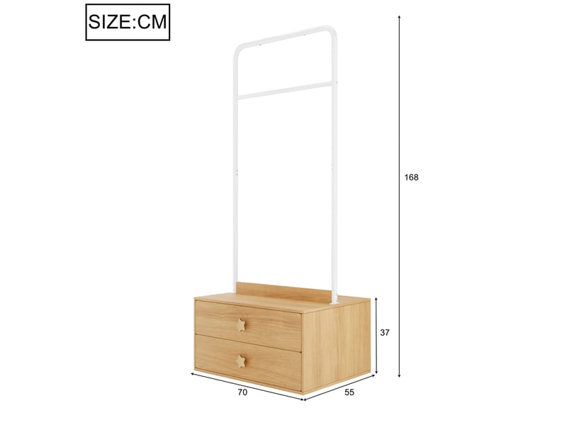  Armoire 2 portes avec penderie, grand espace de rangement et pieds surélevés pour chambre d'enfant en mdf bois clair  - Conforama C