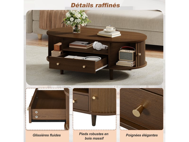 Table basse de salon avec portes coulissantes mdf 100x50x36 cm mdf coloris noyer - Conforama B
