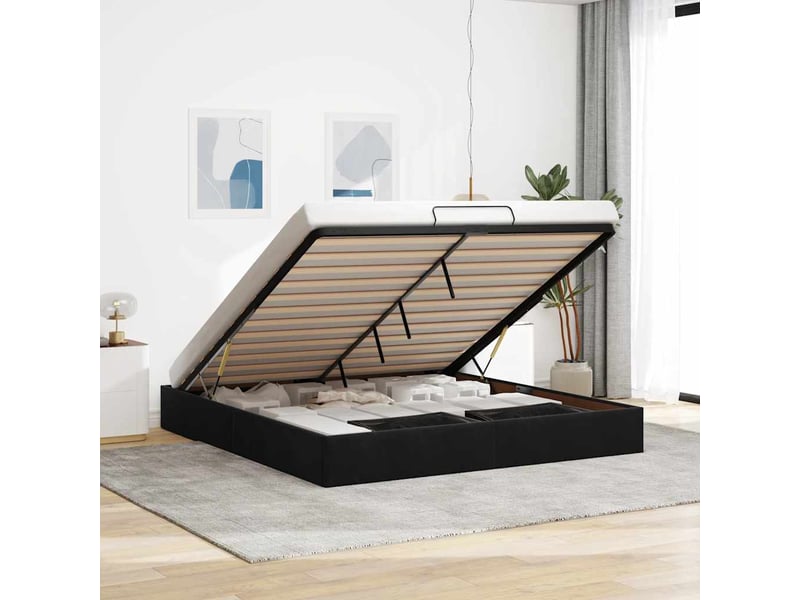 Lit adulte, lit double, cadre de lit ottoman sans matelas noir 200x200cm velours cf10439 - Conforama B