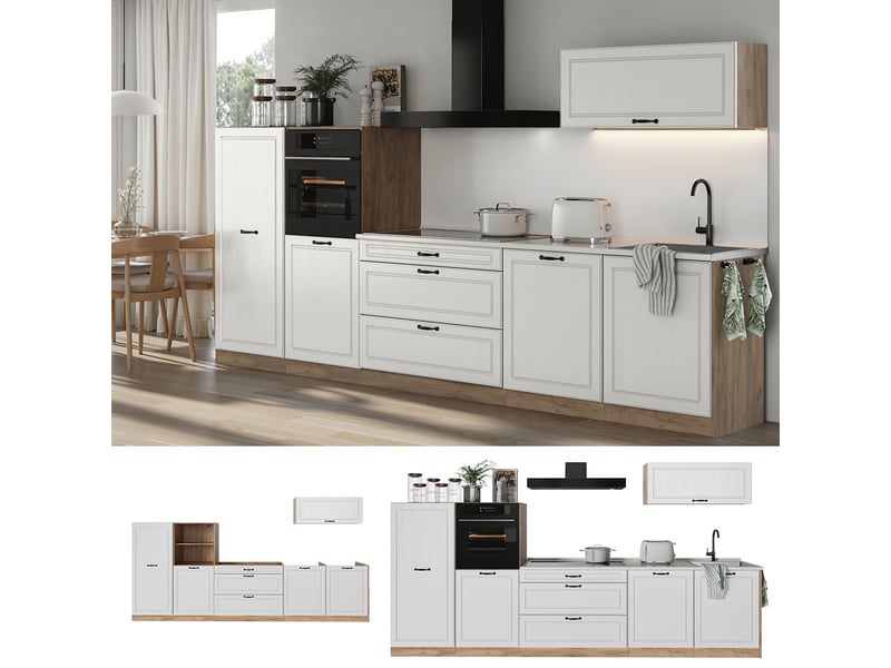  Vicco cuisine, blanc campagnechêne doré, 340cm plan de travail anthracite  - Conforama D