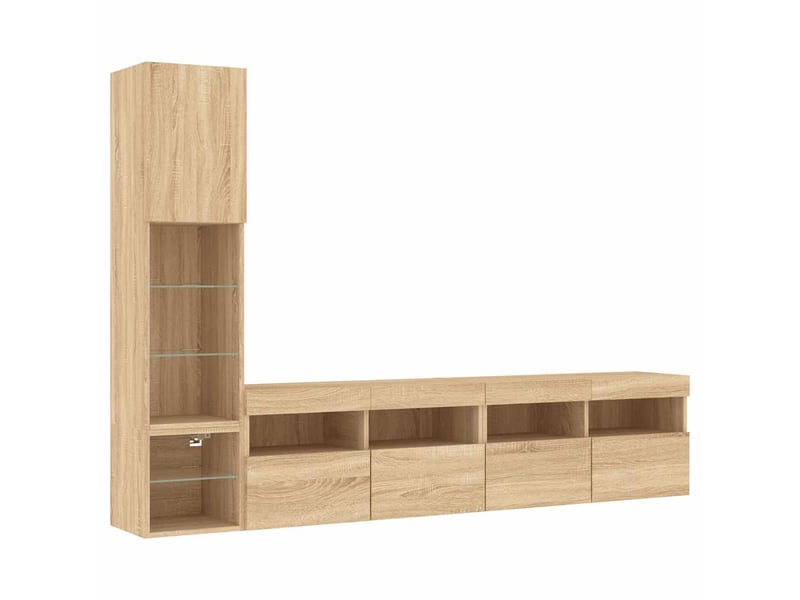 Meuble tv - unités murales tv avec led 4 pcs chêne sonoma bois d'ingénierie - Conforama C