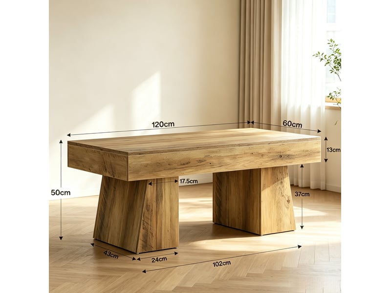  Table basse rectangulaire 120 x 60 x 50 cm en mdf marron avec pieds réglables  - Conforama C