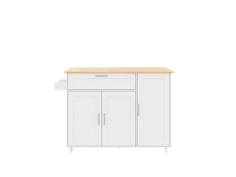 Desserte de cuisine 132,5 x 44 x 90 cm blanc et naturel en mdf, plateau rabattable, 5 roulettes dont 2 freinées - Conforama D