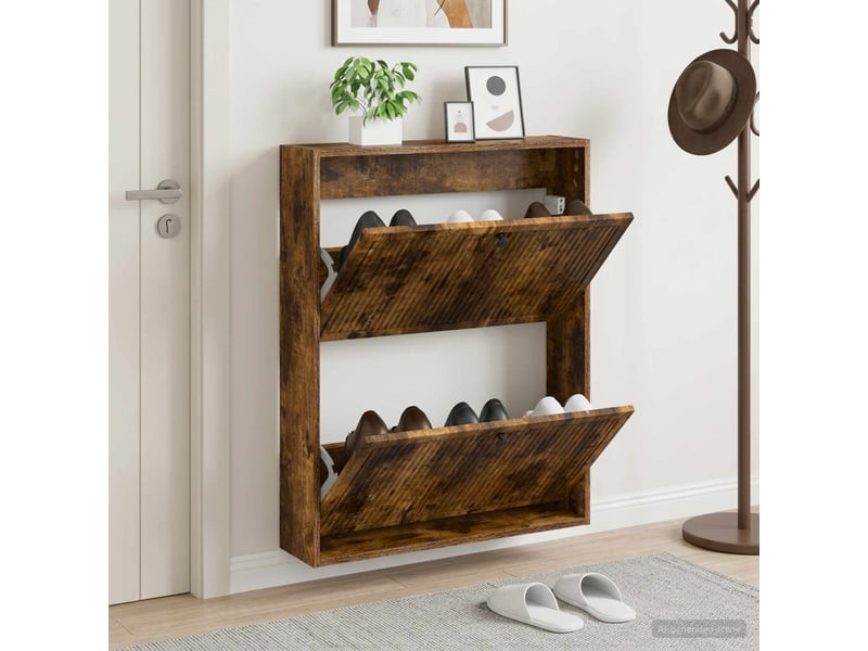  Meuble à chaussures mural, armoire à chaussures ede 71x17x86 cm chêne fumé  - Conforama B