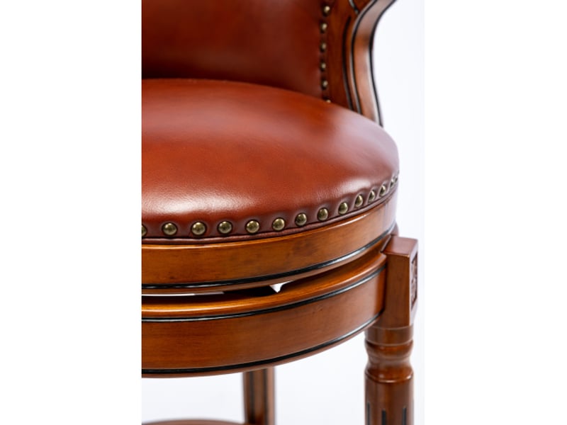 Tabourets de bar pivotants 360° cuir de vache et bois – hauteur bar, dossiers, cuisine-salle à manger, moderne - Conforama E