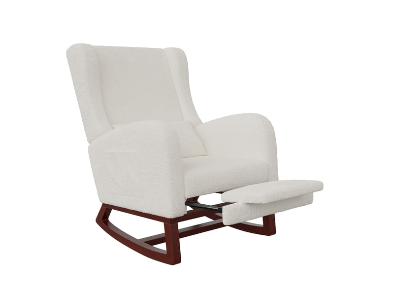  Fauteuil à bascule - 67 x 98 x 99 cm - blanc - en tissu bouclette - chaise à bascule avec repose-pieds et pieds en bois  - Conforama D