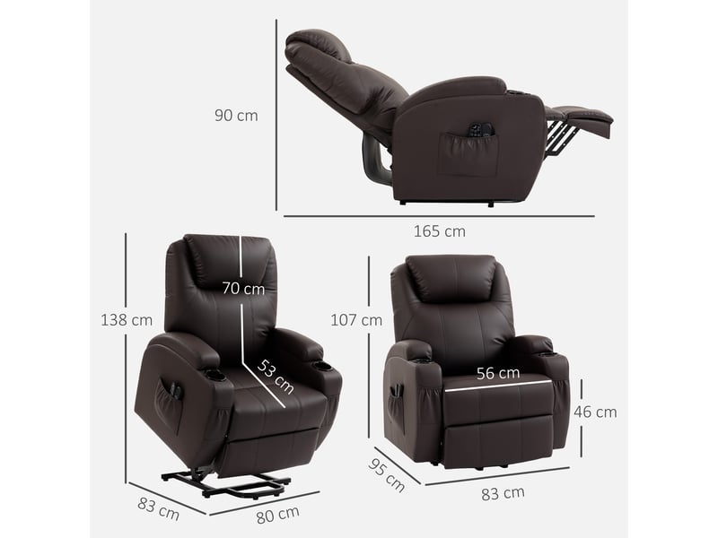  Fauteuil de relaxation, fauteuil releveur électrique, pu, 95x83x107cm, marron  - Conforama E