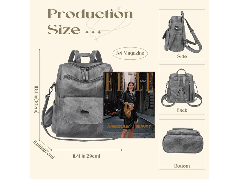  Sac à dos femme en cuir, petit format – imperméable, anti-vol, bandoulière pour ladies-gris  - Conforama B