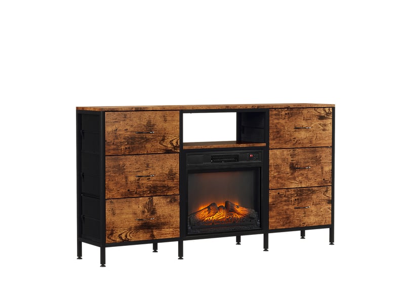 Meuble tv avec cheminee electrique 2000w 18, 6 modes, 17℃ - 28℃ réglable,6 tiroirs, 1 étagère, minuterie 6h, longueur 147cm,brun - Conforama A