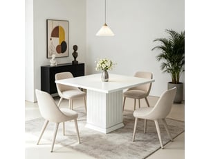 Table de salle à manger carrée pour 4 personnes avec plateau en panneau de particules, blanche, 90 × 90 × 75 cm