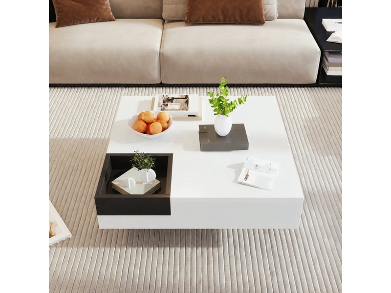  Table basse carrée avec coffre de rangement amovible et led multicolore, blanche et noire, 72 x 72 x 30 cm  - Conforama B
