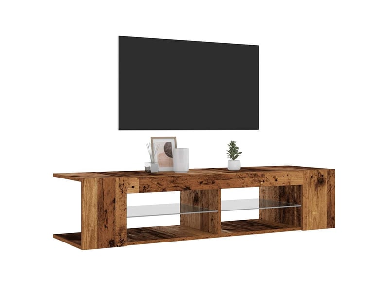  Meuble tv - banc tv - meuble de rangement avec lumières led vieux bois bois d'ingénierie  - Conforama E