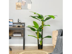Plante artificielle bananier 150 cm verte en plastique avec pot noir, idéale en intérieur et extérieur sans entretien