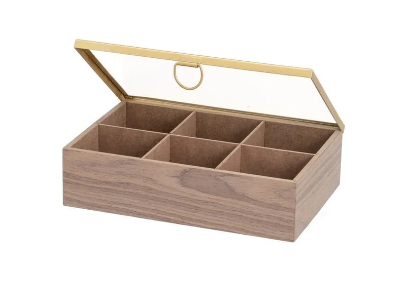  Lot de 2 boîte de rangement vitrée multifonctions à 6 compartiments en mdf effet bois - longueur 24 x profondeur 16 x hauteur 7 cm  - Conforama C