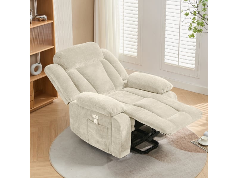 Fauteuil relax massage électrique 8 points fonction chauffante tv fonction levage canapé tissu rangement poches latérales usb marron  - Conforama W