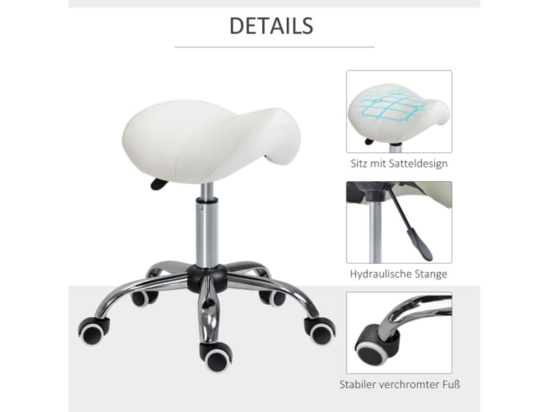  Tabouret selle pivotant rembourré réglable en hauteur, blanc, pour bureau et maison  - Conforama B