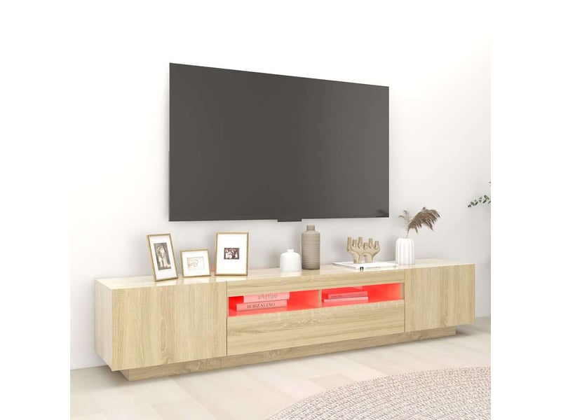 Meuble tv - banc tv - meuble de rangement avec lumières led chêne sonoma 200x35x40 cm  - Conforama D