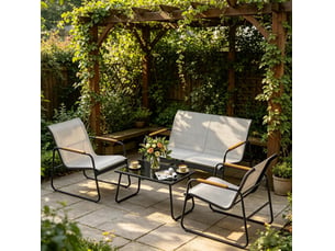 Salon de jardin 4 pièces 111,5 x 76,5 x 75 cm – gris – table en verre trempé et assises respirantes