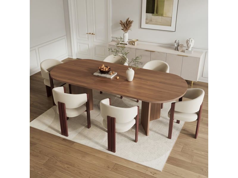 Ensemble table extensible 160200x90 cm 6-8 pers. + 6 chaises ergonomiques, tissu respirant, pieds métal effet bois réglables - Conforama D
