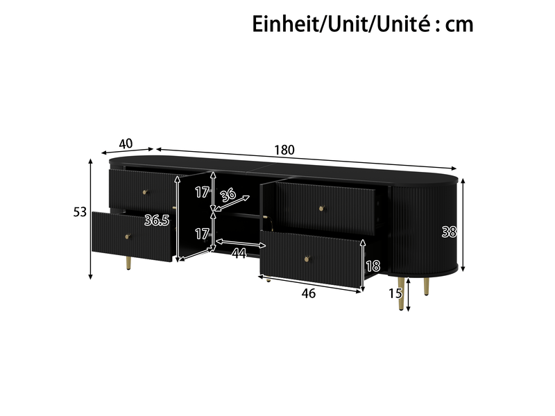  Meuble tv 180x40x53 cm – noir – rangement avec passe-câbles, 2 tiroirs et 2 portes  - Conforama C