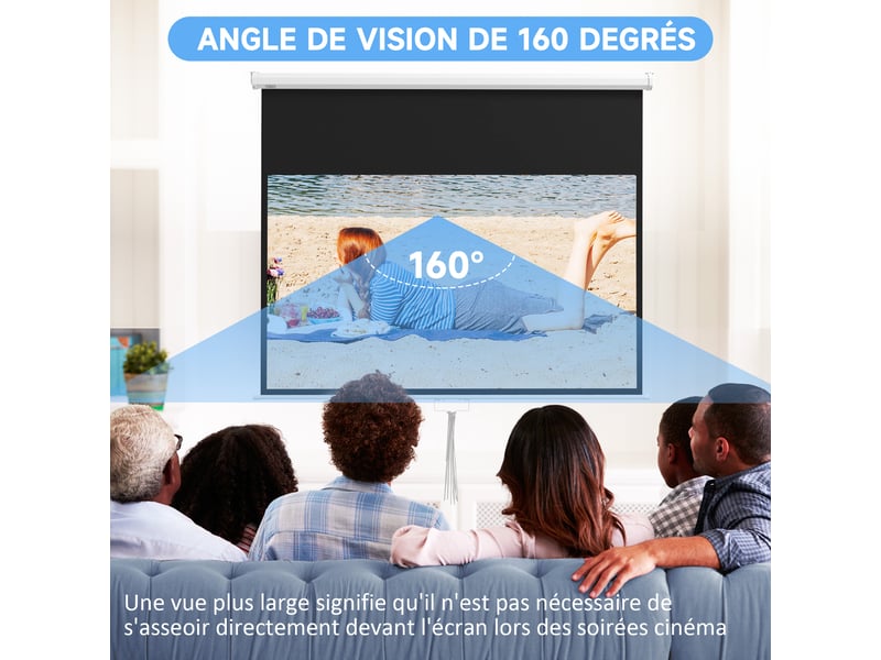  Écran de projection tv et home cinema 80 pouces 16:9 4k hd, 187 x 8 x 150 cm, fixation mural ou plafond  - Conforama E