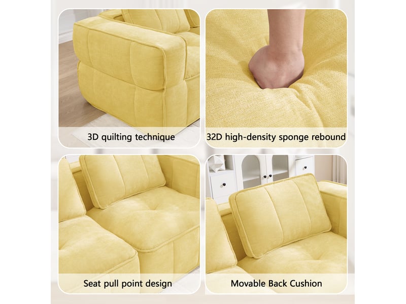  Canapé modulable 4 places modenvie, 344 x 93 x 67 cm, structure sans cadre, mousse haute densité 32d, tissu polyester jaune, sans montage  - Conforama E