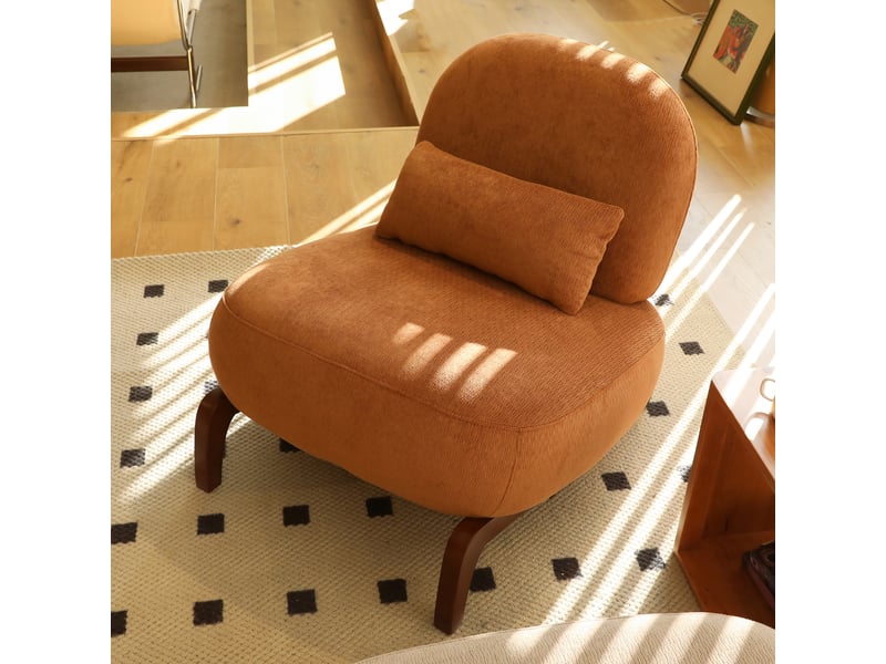 Fauteuil de salon - joli fauteuil d'appoint avec pieds en bois massif, fauteuil de salon en tissu avec coussin moelleux, caramel  - Conforama R