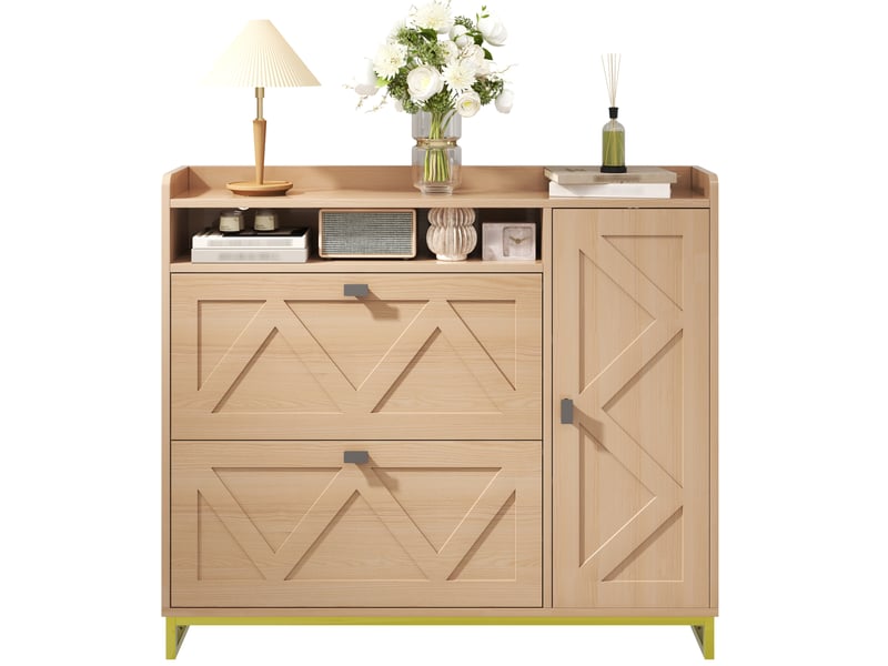  Meuble à chaussures 110x24x100 cm, armoire à chaussures, meuble d'entrée, portes et placard latéral, couleur naturel  - Conforama A