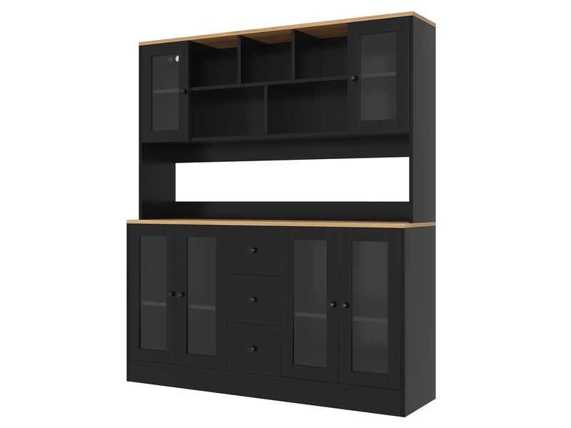 Colonne cuisine 150x40x173 cm, armoire haute avec led et prises, rangement avec 6 portes acrylique et 3 tiroirs, vitrine pour salon et salle à manger - Conforama A